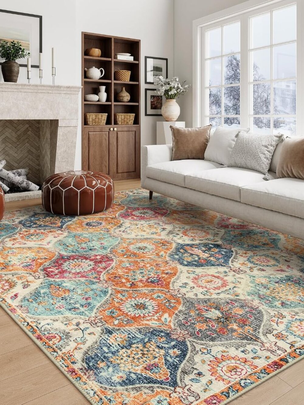 Moroccan 5x8 Area Rug, Washable Rugs for Living Room Bedroom